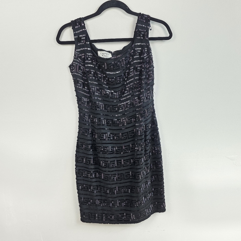 Carmen Marc Valvo Black Beades Mini Dress, Size 4